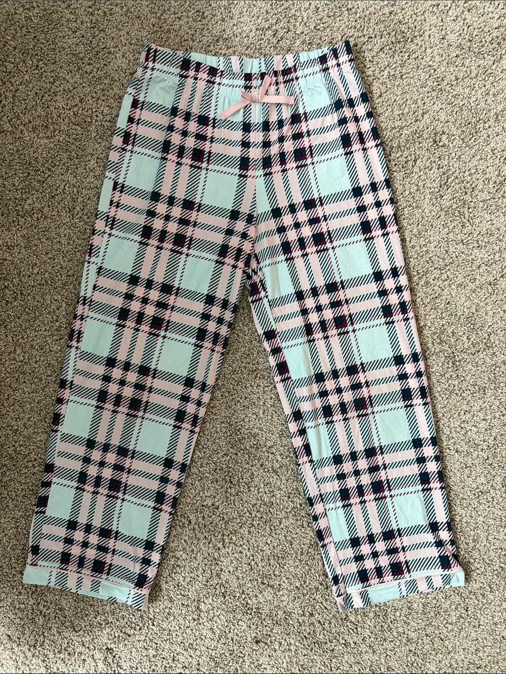wonder nation Mint Green and Pink Plaid Pajama Bottoms